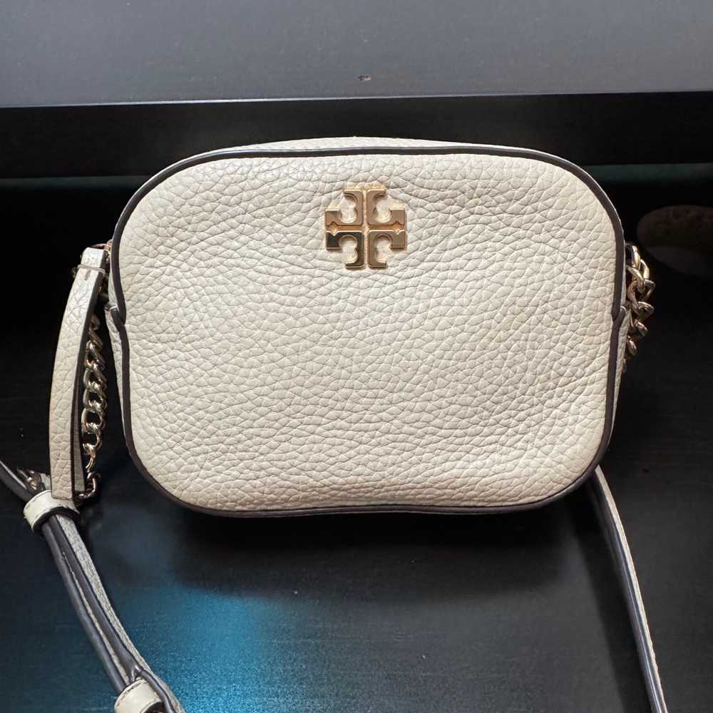 Tory Burch Ivory Crossbody Bag with Gold Accents